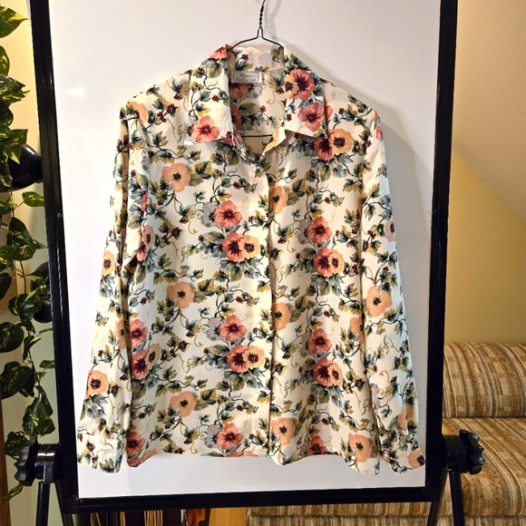 Classic Collection Woman's Flower Print Long Sleeve Blouse Size Large - Picture 3 of 10